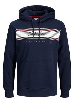 Толстовка jjleo sweat hood 12200768-navy blazer jackandamp;jones l темно-синий 12200768-navy blazer xl
