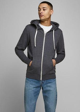 Толстовка jjeholmen sweat zip hood noos 12136884-dark grey melange-fit:reg fit jackandamp;jones l темно-си 12136884-dark grey