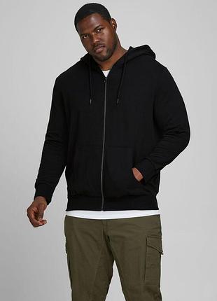 Толстовка jjebasic sweat zip hood noos ps 12182493-black jackandamp;jones plus 2xl черный 12182493-black