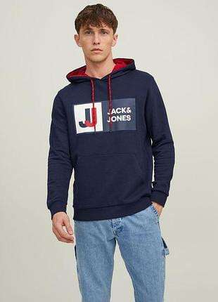 Худі jcologan sweat hood aw22 sn 12216327-navy blazer jackandamp;jones l темно-синій 12216327-navy blazer