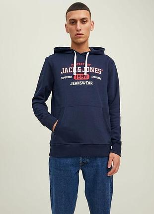 Худі jjstamp sweat hood 12211551-navy blazer jackandamp;jones l темно-синій 12211551-navy blazer