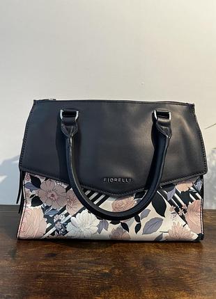 Жорстка сумка тоут fiorelli оригінал синя з квітковим принтом містка