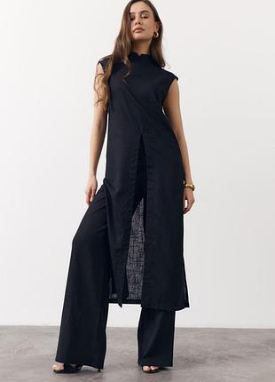 Женский костюм брюки з туникой sky flow set 439 м черного цвета