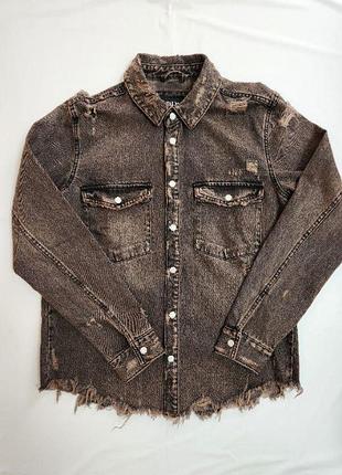 Свитшот zara overdyed denim overshirt brown 1538/370/099