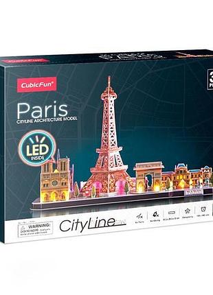 3d пазл cubicfun city line з led-підсвіткою париж (l525h)