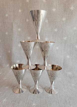 Чарки срібло 916, зірка, 6 шт., позолота, вага 195 г