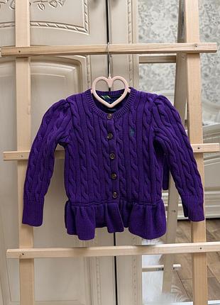 Кардиган — фіолетова модель від polo ralph lauren з вишитим логотипом та оборкою внизу