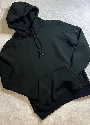 Мужское худи на флисе stone island черный цвет