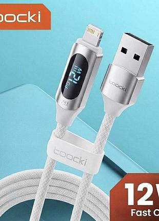 Кабель 1 м toocki usb-a — lightning для apple iphone, ipad, airpods 12w 2.4 а led-дисплей передавання данних білий