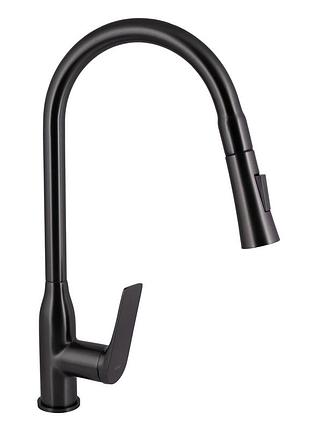 Смеситель для кухни qtap vlasta new с выдвижным изливом gunmetal black pvd (qtvla344gmb45647)