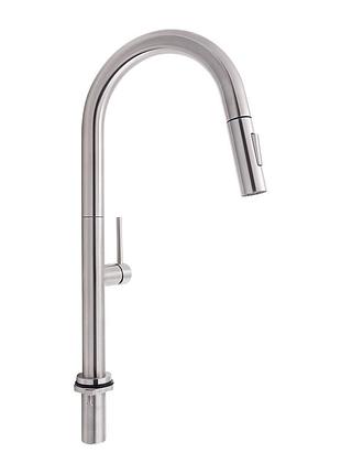 Змішувач для кухні qtap lenicka з висувним виливом brushed nickel pvd (qtlen9138103un)