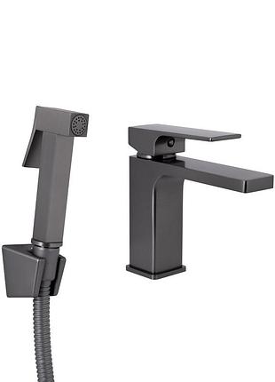 Смеситель для раковины qtap gemini (с гигиеническим душем) gunmetal black pvd (qtgem272gmb45692)