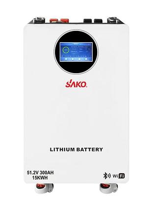 Акумуляторна батарея літій-залізо-фосфатна lifepo4 300а*год 51.2в 15360вт*год sako li-sun series sk-51.2v300ah настінний /