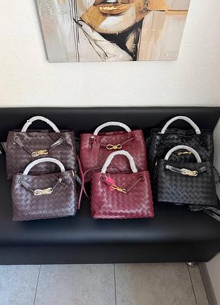 Брендова плетена сумка bottega veneta натуральна шкіра вишнева бургунді