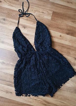 Эффектный женский мини ромпер из кружева, с открытой спиной