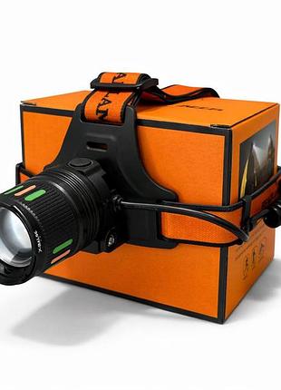 Налобный фонарь bl-t203-tg с задним красным светом, 2 сменными аккумуляторами и фокусом