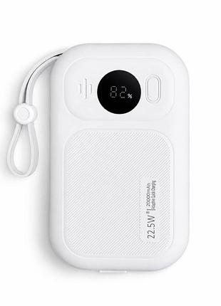 Повербанк 20000 mah быстрая зарядка 22,5w с дисплеем и встроенным кабелем type-c i lightning белый