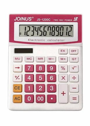 Калькулятор joinus js-1200c розовый с солнечной батареей