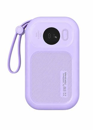 Повербанк 20000 mah быстрая зарядка 22,5w с дисплеем и встроенным кабелем type-c i lightning фиолетовый