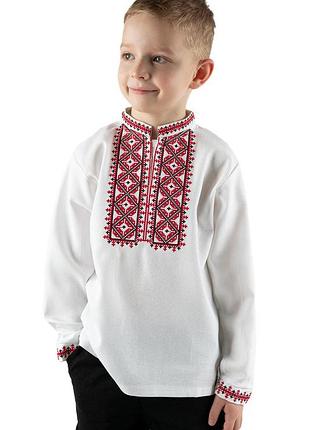 Вишиванка для хллпчиків ьіло-червона льон зріст 92-164