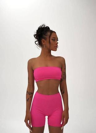 Жіночий костюм skinny (топ+велосипедки) трендовий комплект розмір: 42-46 (оne size)