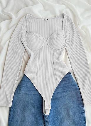 Женский боди с чашками плотный качественный рубчик xs/s m/l