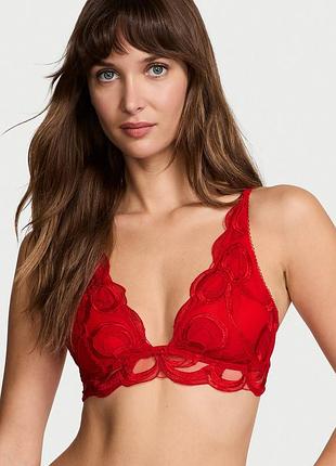 Сетчатый бюстгальтер триангл с вышивкой victoria's secret полупрозрачный бралетт