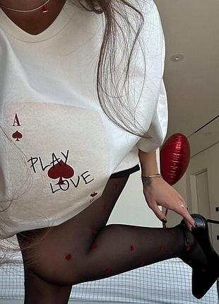 Жіноча футболка з малюнком play love (турецький кулір) розмір: 42-46(універсальний)