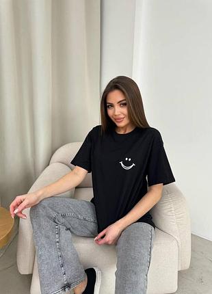 Жіноча футболка smile, якісний накат, розмір єдиний 42/46
