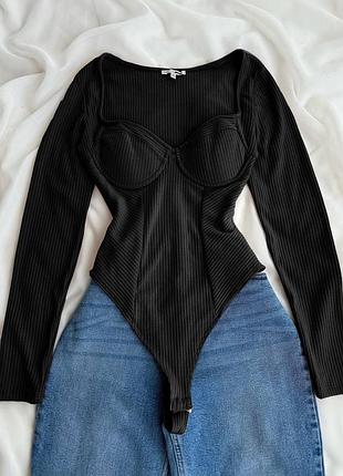 Женский боди с чашками плотный качественный рубчик xs/s m/l