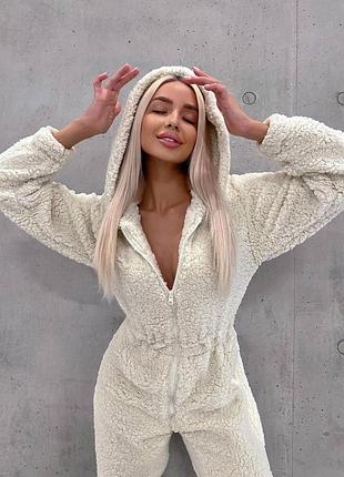Жіночий комбез плюшевий хутро тедді розміри: 42-44 та 46-48