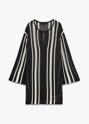 Смугаста трикотажна туніка з льоном zara (m)