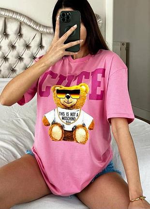 Жіноча футболка принт « teddy» оверсайз приємна до тіла, розміри: s-l (єдиний)