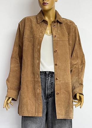 Y2k замшева вінтажна шкіряна куртка сорочка овершот жакет пряма обʼємна оверсайз коричнева руда вінтаж ретро жіноча натуральна шкіра замша  демі р.s m