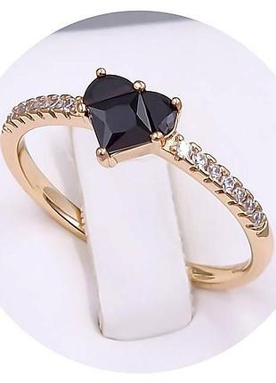 Колечко медзолото с черным цирконом xp 18k. р 17, 18.
