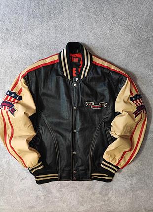 Винтажная кожаная куртка бомбер michael hoban where mi budweiser Ausa flag leather bomber jacket
оригинал
