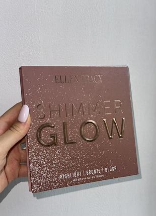 Палетка хайлайтерів румʼян та бронзерів ellen tracy shimmer glow highlighter face palette shimmer glow bronze pressed