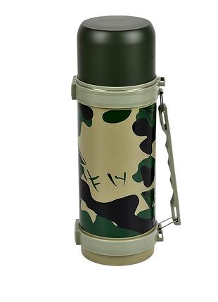 Термос stenson j01859 1.2 л с ручкой, пластик+нержавеющая сталь, цвет хаки