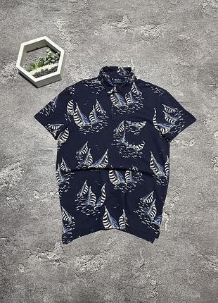 Поло polo ralph lauren оригінал темно-синє футболка теніска ральф лорен з принтом яхти вітрильники