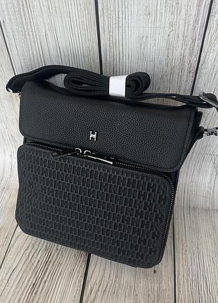 Мужская черная кожаная сумка hermes гермес люкс