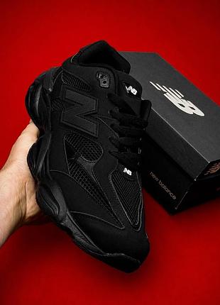 New balance 9060 premium leather | кросівки, які привертають погляди | розміри 35–50 чорні кроссовки унісекс