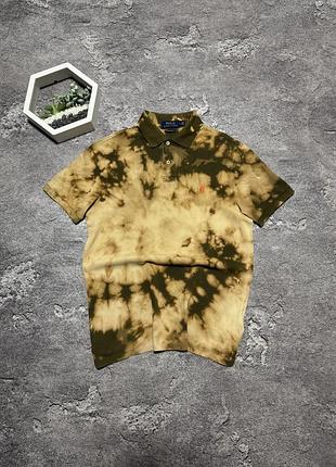 Поло polo ralph lauren оригінал варене футболка теніска ральф лорен хакі тай-дай з помаранчевим логотипом