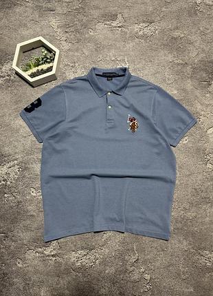 Поло uspa оригінал блакитне футболка теніска us polo assn з великим логотипом