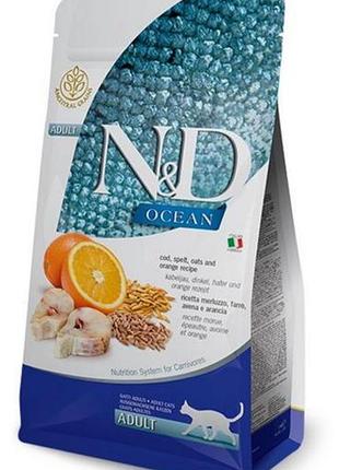 Сухой корм для котов farmina n&amp;d ocean cat adult cod &amp; orange фармина для котов оушен треска апельсин