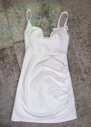 Белая корсетная мини-платье zara, размер s, новая с бирками