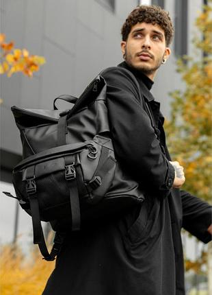 Рюкзак мужской ролл sambag rolltop double черный из экокожи городской трансформер