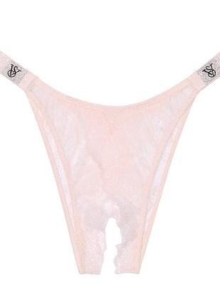 Трусики зі стразами victoria's secret very sexy scattered shine strap peekaboo brazilian panty m рожеві