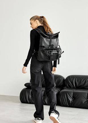 Рюкзак жіночий ролл sambag rolltop double чорний екошкіра трансформер