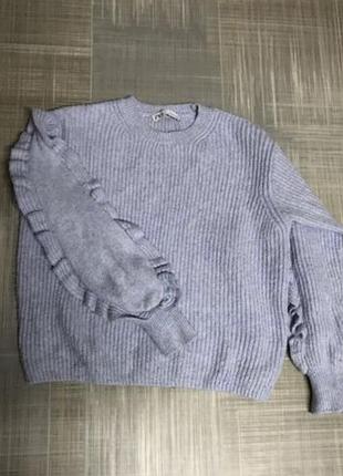 Zara 💙жіночій  одяг/ніжно-блакитний светр з воланами💛40/l/48