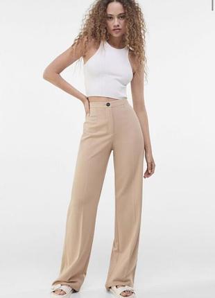 Бежеві широкі штани (палаццо, wide leg)bershka